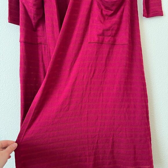 LuLaRoe Sarah Duster Cardigan Open Front Size XS Maroon Striped Pockets - Picture 7 of 9